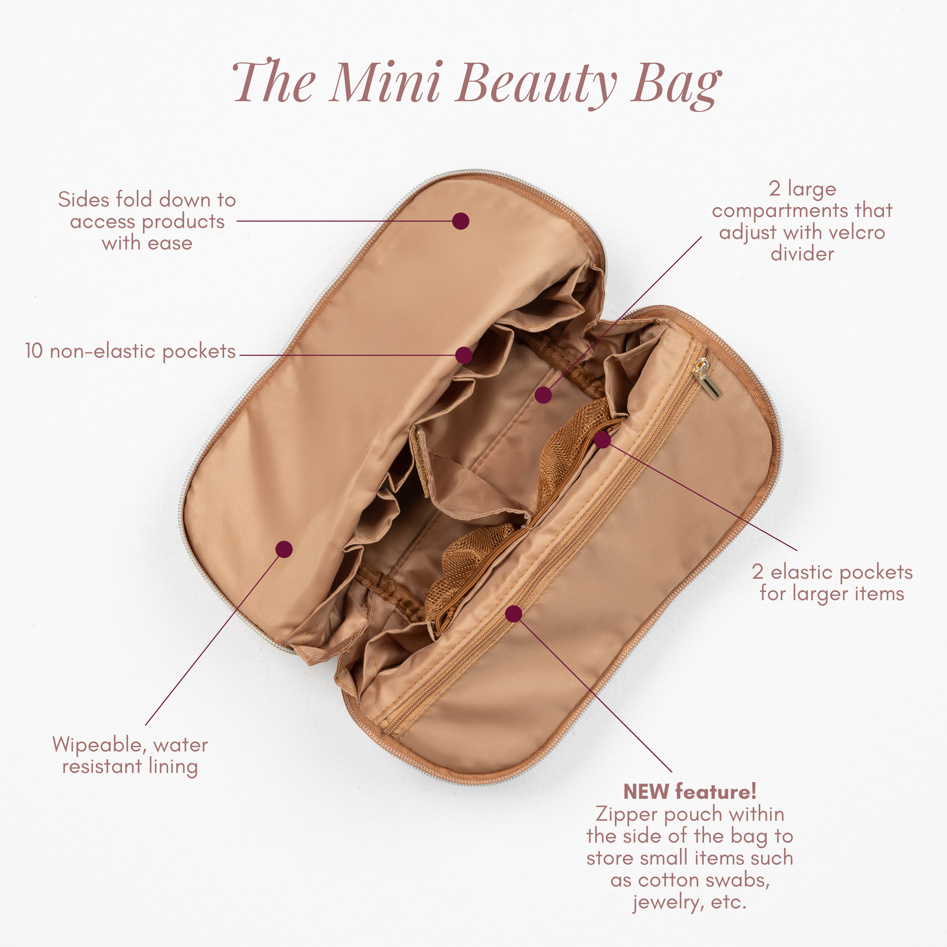 emme petite cosmetics and toiletries travel bag The Mini Beauty Bag in Petal – Haven Bag Co